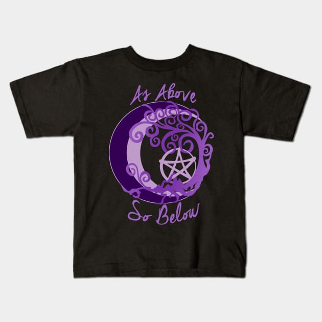 Wiccan Pagan Witch Tree of Life, As Above, So Below Art pentacle Kids T-Shirt by BeesEz